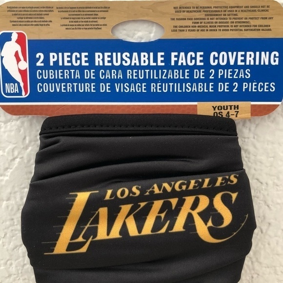 NEW NBA Los Angeles Lakers 2 Piece Reusable Face Covering - Picture 2 of 5